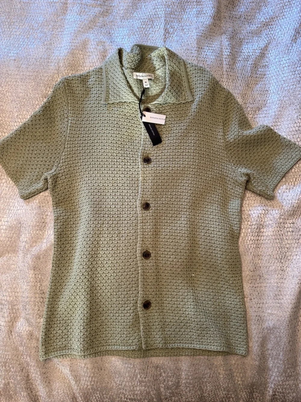 Banana Republic Green Sweet Grass Crochet Cotton Knit Shirt in medium